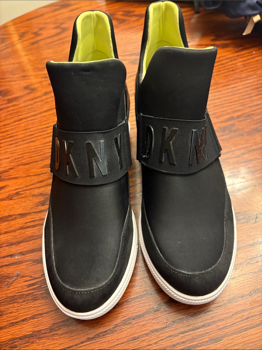 DKNY Black Slip-On Sneakers with Neon Yellow Interior